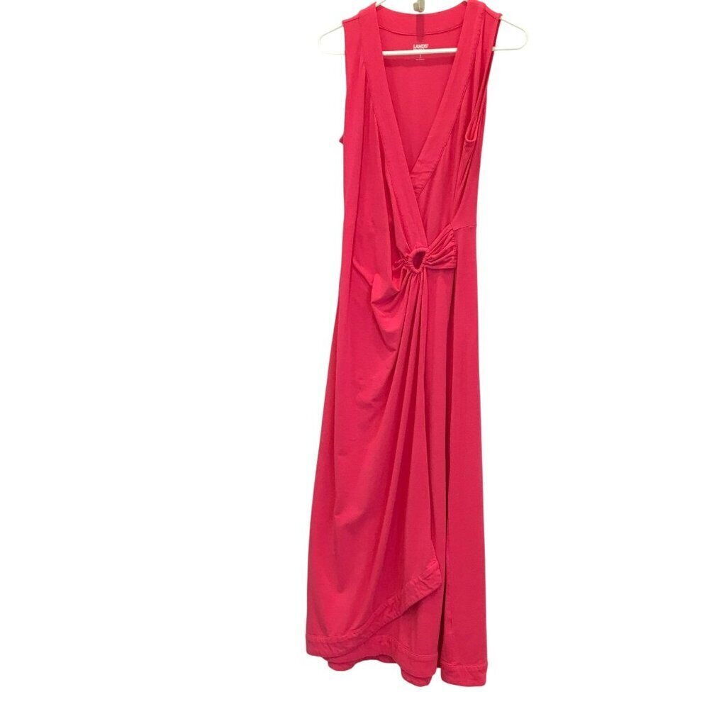 Lands' End Maxi Dress Hot Pink Sleeveless Deep V-Neck Casual Women's Size Small